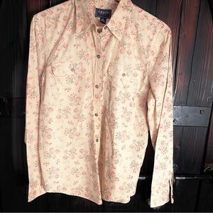 Chaps Beige Floral Shirt with Red Accents